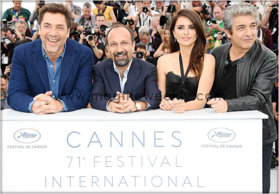 Javier Bardem, director Asghar Farhadi, actress Penelope Cruz (wearing jewels by Atelier Swarovski Fine Jewellery) and Ricardo Darin. 
